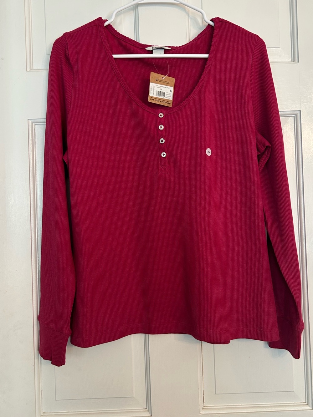 Eddie Bauer Ribbed thermal Henley Long-Sleeve Top in Berry
